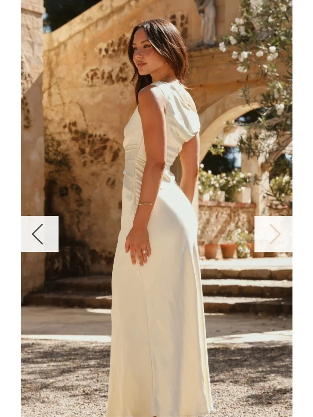 Asymmetrical One-Shoulder Yellow Satin Gown - Picture 3 of 10